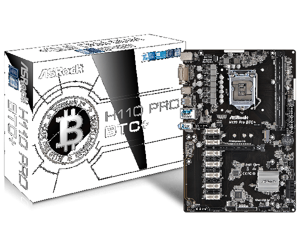 ASRock H110 Pro BTC+ 13x PCIe Mainboard Mining+CPU Celeron G3900